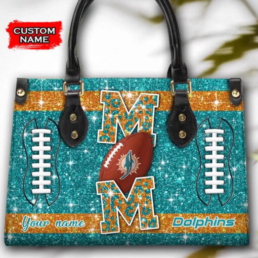 Miami Dolphins Personalized Leather Hand Bag BBLTHB587