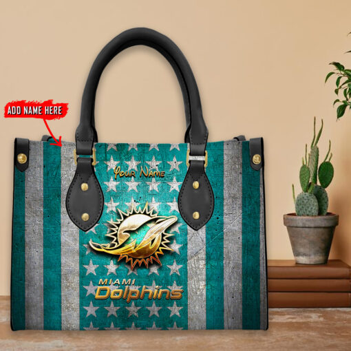 Miami Dolphins Personalized Leather Hand Bag BBLTHB691