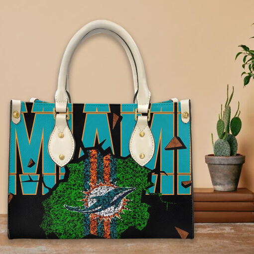 Miami Dolphins Personalized Leather Hand Bag BBLTHB714