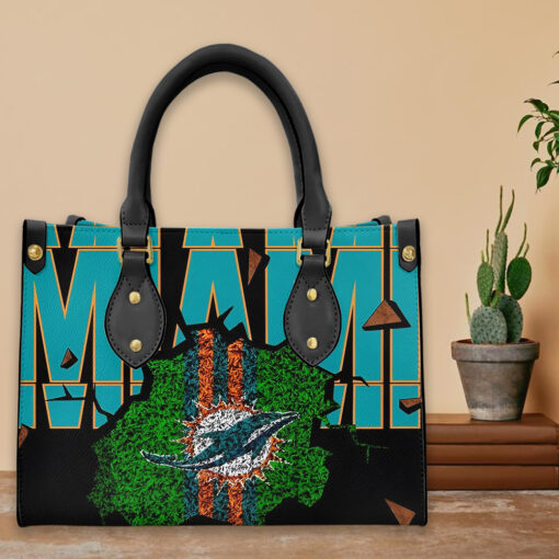 Miami Dolphins Personalized Leather Hand Bag BBLTHB714