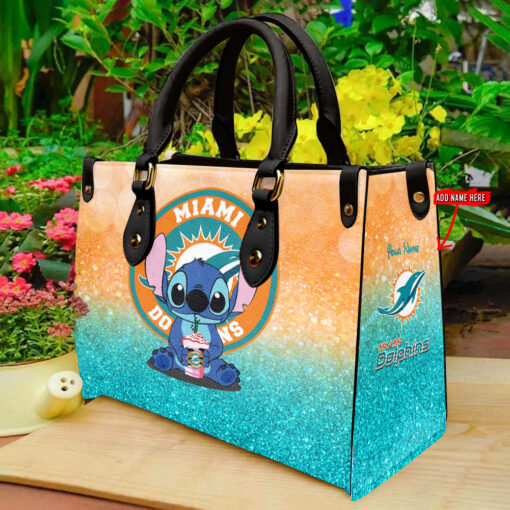 Miami Dolphins Personalized Leather Hand Bag BBLTHB726