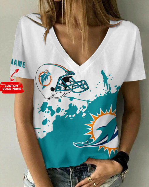 Miami Dolphins Personalized Summer V-neck Women T-shirt BG178