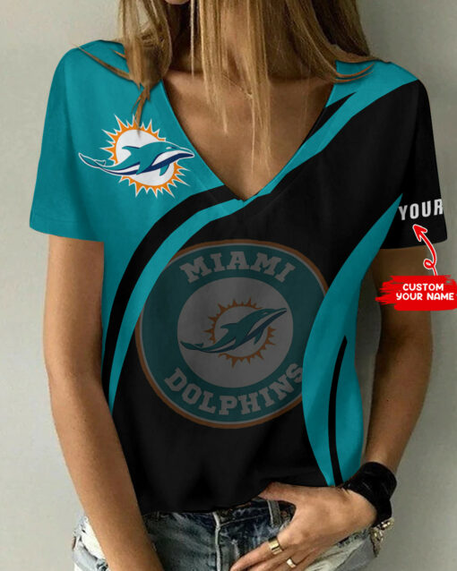 Miami Dolphins Personalized Summer V-neck Women T-shirt BG200