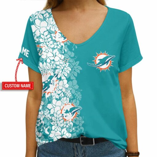 Miami Dolphins Personalized V-neck Women T-shirt