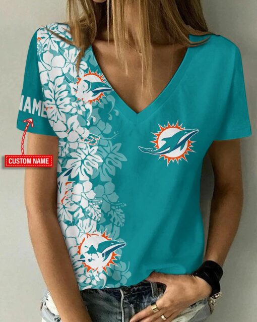 Miami Dolphins Personalized V-neck Women T-shirt