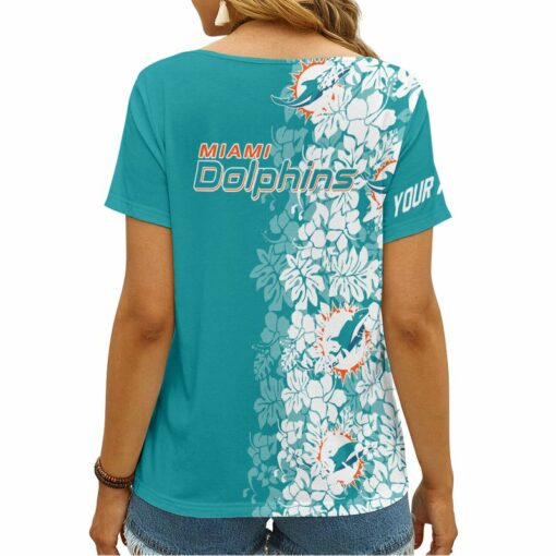 Miami Dolphins Personalized V-neck Women T-shirt