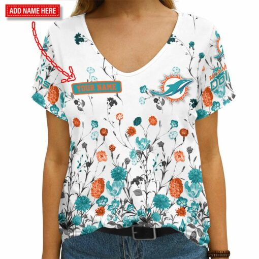 Miami Dolphins Personalized V-neck Women T-shirt