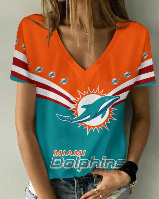 Miami Dolphins Personalized V-neck Women T-shirt