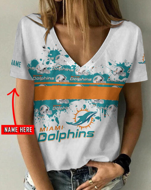 Miami Dolphins Personalized V-neck Women T-shirt AGC77