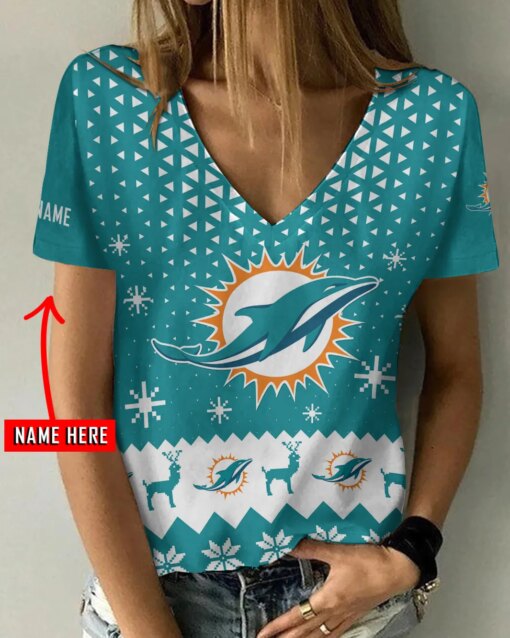 Miami Dolphins Personalized V-neck Women T-shirt AGC82