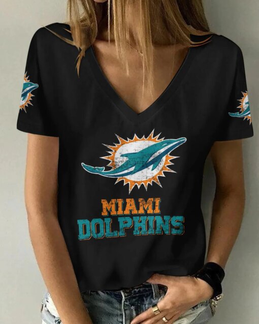 Miami Dolphins Personalized V-neck Women T-shirt AGCWTS124