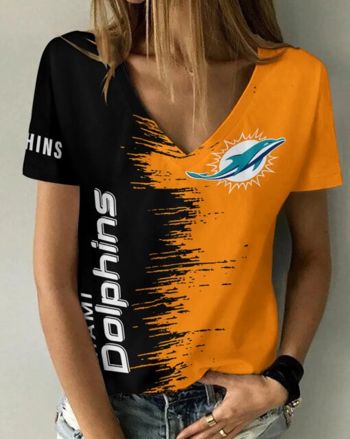 Miami Dolphins Summer V-neck Women T-shirt BG06