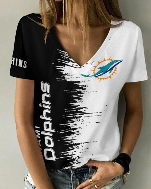 Miami Dolphins Summer V-neck Women T-shirt BG06