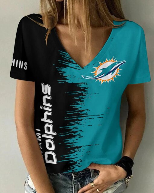 Miami Dolphins Summer V-neck Women T-shirt BG06