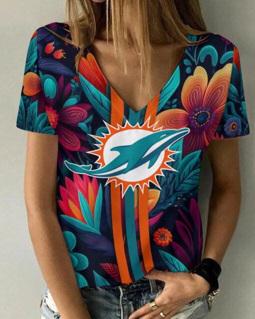 Miami Dolphins Summer V-neck Women T-shirt BG412