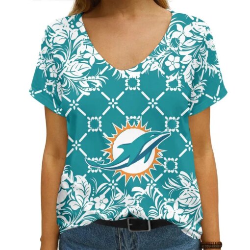 Miami Dolphins V-neck Women T-shirt