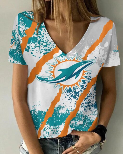 Miami Dolphins V-neck Women T-shirt AGC31