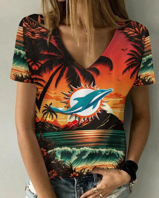 Miami Dolphins V-neck Women T-shirt BG764