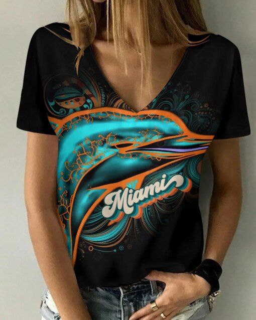 Miami Dolphins V-neck Women T-shirt BG856