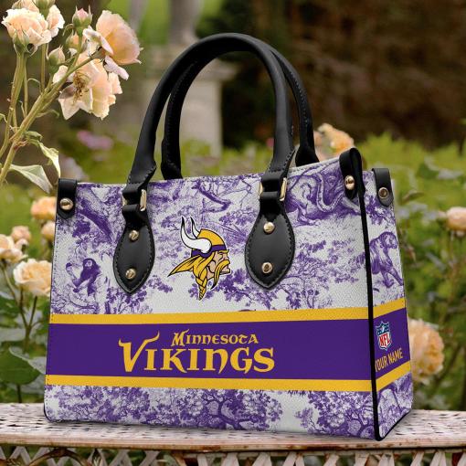 Minnesota Vikings Personalized Leather Hand Bag BB319