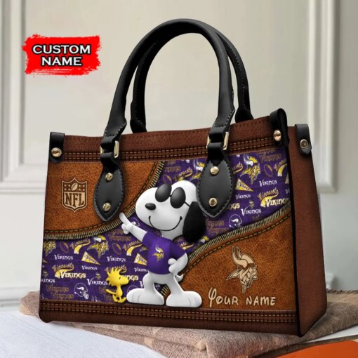 Minnesota Vikings Personalized Leather Hand Bag BBLTHB556