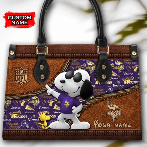 Minnesota Vikings Personalized Leather Hand Bag BBLTHB556