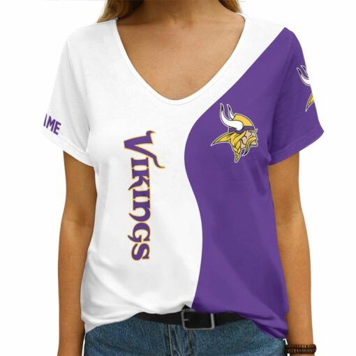 Minnesota Vikings Personalized V-neck Women T-shirt