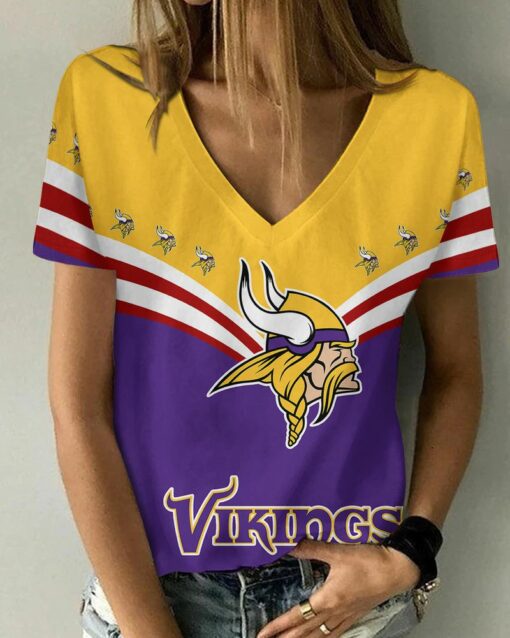 Minnesota Vikings Personalized V-neck Women T-shirt