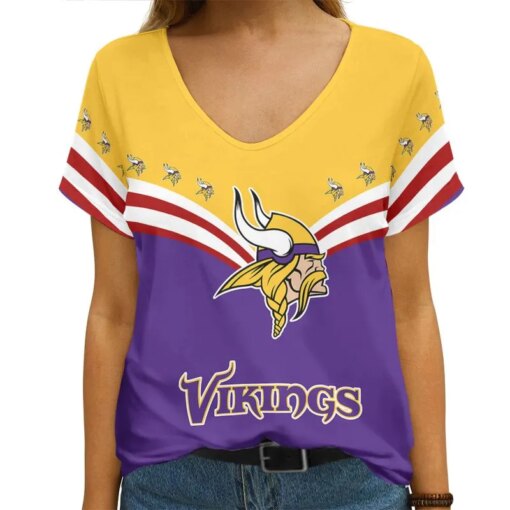 Minnesota Vikings Personalized V-neck Women T-shirt