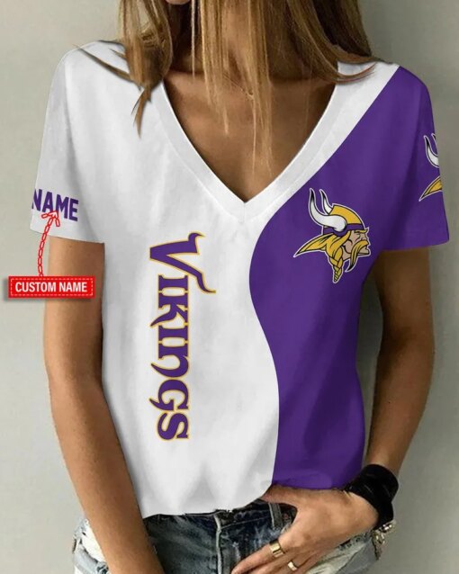 Minnesota Vikings Personalized V-neck Women T-shirt