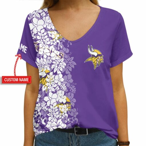 Minnesota Vikings Personalized V-neck Women T-shirt