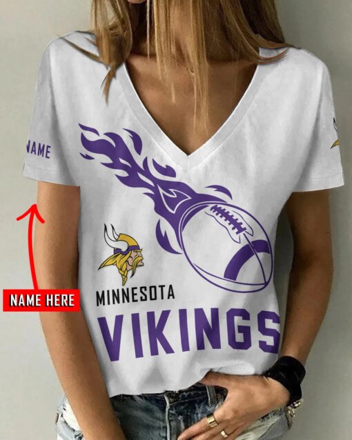 Minnesota Vikings Personalized V-neck Women T-shirt AGC37