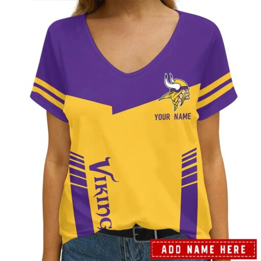 Minnesota Vikings Personalized V-neck Women T-shirt AGCWTS261