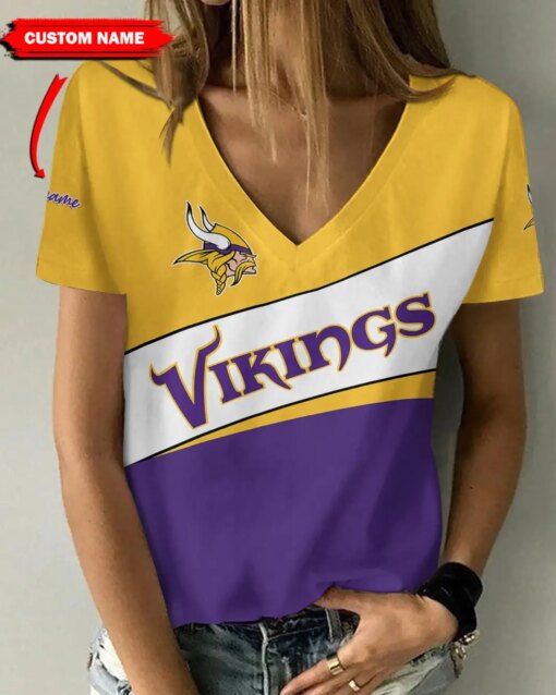 Minnesota Vikings Personalized V-neck Women T-shirt BG833