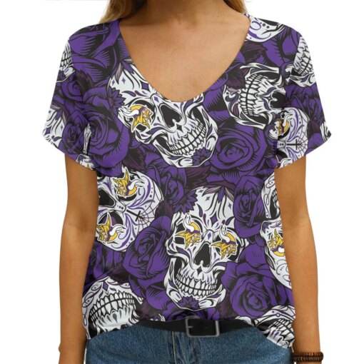 Minnesota Vikings Summer V-neck Women T-shirt