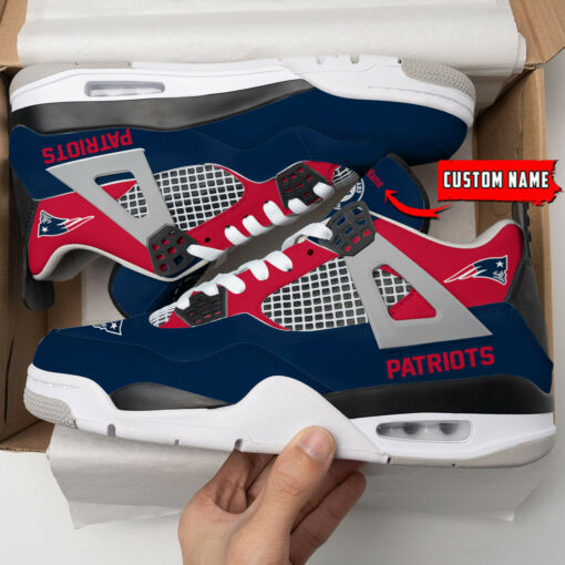 New England Patriots Personalized AJ4 Sneakers BG49