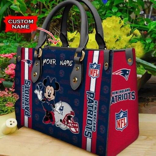 New England Patriots Personalized Leather Hand Bag BBLTHB525