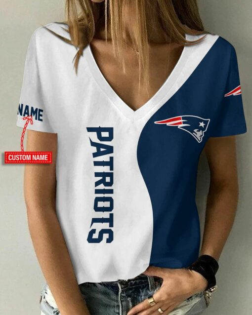 New England Patriots Personalized V-neck Women T-shirt