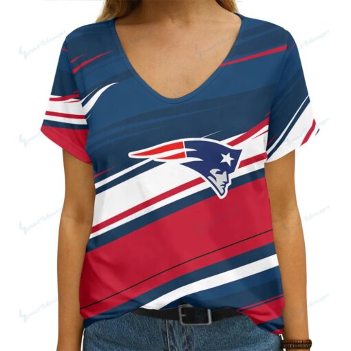 New England Patriots Summer V-neck Women T-shirt 17