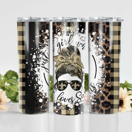 New Orleans Saints Glitter Tumbler With Stainless Steel Straw BG05