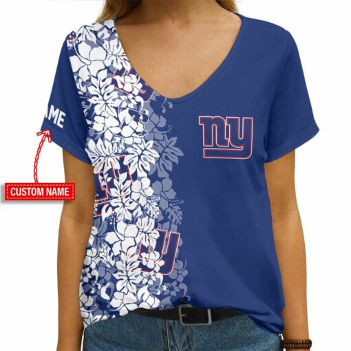 New York Giants Personalized V-neck Women T-shirt