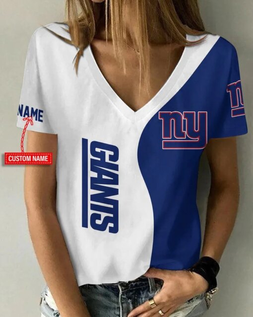 New York Giants Personalized V-neck Women T-shirt