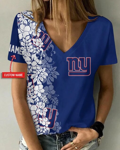 New York Giants Personalized V-neck Women T-shirt