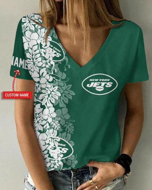 New York Jets Personalized V-neck Women T-shirt