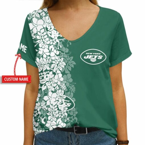 New York Jets Personalized V-neck Women T-shirt