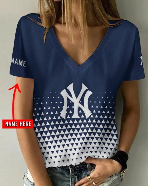 New York Yankees Personalized V-neck Women T-shirt BG451