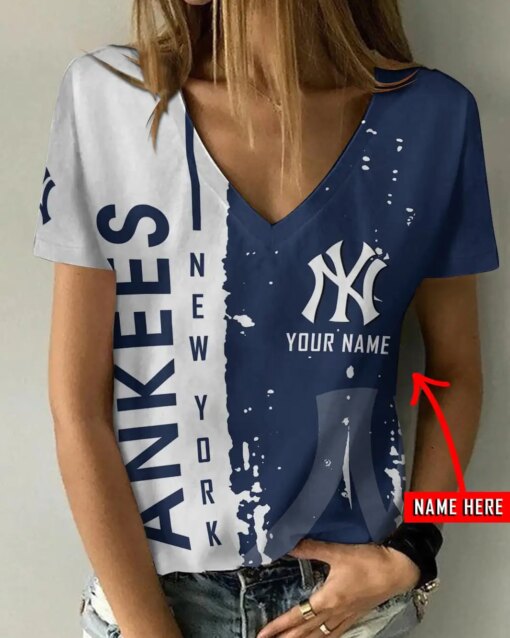 New York Yankees Personalized V-neck Women T-shirt BG456