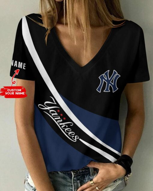 New York Yankees Personalized V-neck Women T-shirt BG546