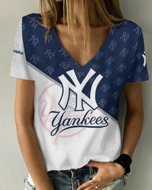 New York Yankees Personalized V-neck Women T-shirt BG548