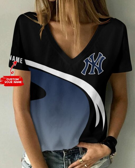 New York Yankees Personalized V-neck Women T-shirt BG585